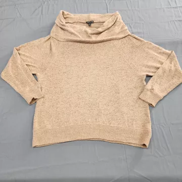 Express Womens XS Beige Marled Knit Cowl Neck Pullover Sweater Lightweight - Front