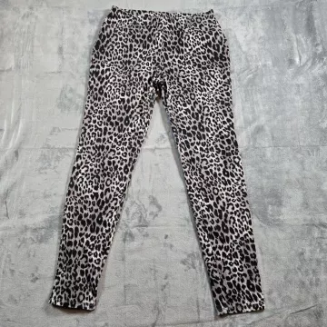 Faded Glory Gray Black Leopard Print Skinny stretch Pants Womens M (8-10) - Front