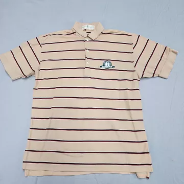 Fairway & Greene Polo Shirt Men's Medium Beige Striped Toledo Country Club Pima - Front