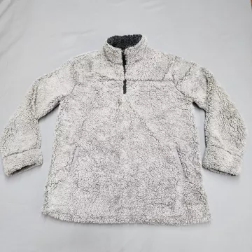 Fashion by Mirabeau Womens L Gray Sherpa Fleece 1/4 Zip Pullover Sweatshirt - Front