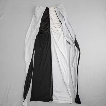 Fashion Nova Womens Size S Black White Colorblock Ruched Mesh Maxi Dress - Front