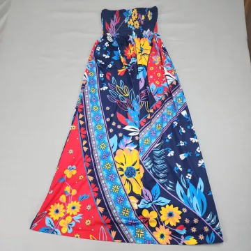Flying Tomato Womens S Multicolor Floral Boho Smocked Strapless Midi Tube Dress - Front