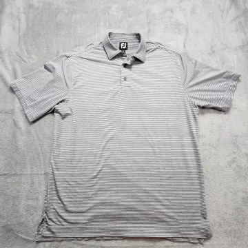 FootJoy Golf Polo Shirt Men's Large Gray Striped Performance Stretch Short Sleev - Front