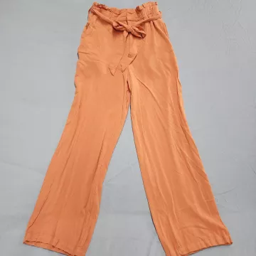 Forever 21 Womens Size S Orange Paperbag Wide Leg Pants High Rise Tie Belt - Front