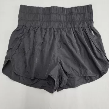 FP Movement Womens L Black High Rise Smocked Waist Lined Running Shorts - Front