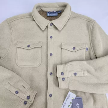 Free Country Mens XL Saddle Heather Beige Tundra Fleece Shirt Jacket Shacket