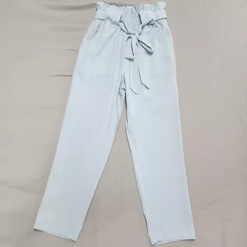 Freeprance Womens Size S Blue Paperbag Waist Pants High Rise Tie Belt Pockets - Front