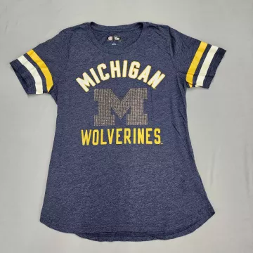 G-III 4her Carl Banks Womens L Michigan Wolverines Rhinestone T-Shirt Navy Blue - Front