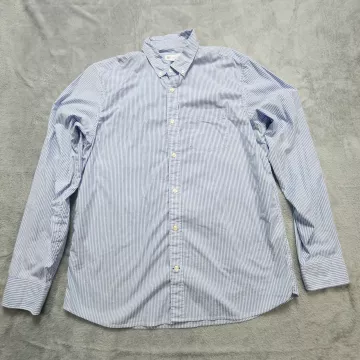 GAP Button Down Shirt Men's Large Standard Fit Stretch Poplin Blue Striped L - Front