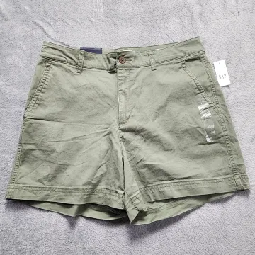 GAP Girlfriend Khaki Shorts Size 14 Olive Green High Rise 5" Inseam Stretch Chin - Front