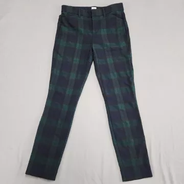 Gap Signature Skinny Ankle Pants Womens 2 Blackwatch Plaid Navy Green Stretch - Front