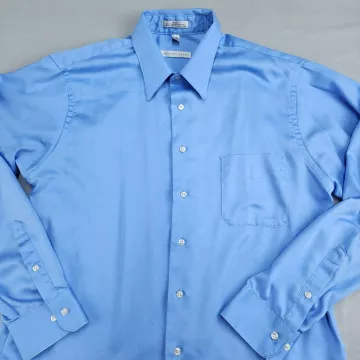 GEOFFREY BEENE Men's XL 17.5 36/37 Light Blue Sateen Wrinkle Free Dress Shirt - Main