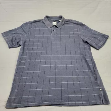 Geoffrey Beene Mens Large Polo Shirt Blue Windowpane Grid Short Sleeve - Front
