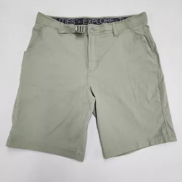 Gerry Mens Shorts Size 34 Green Flat Front Belted Stretch Nylon Hiking - Front