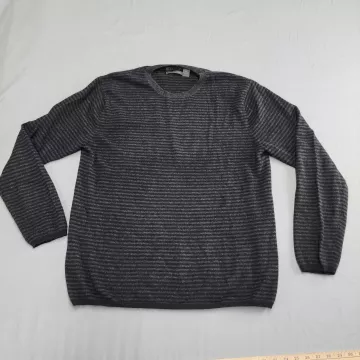Giasone Men's 2XL Gray Striped 100% Cashmere Pullover Sweater Crew Neck - Front