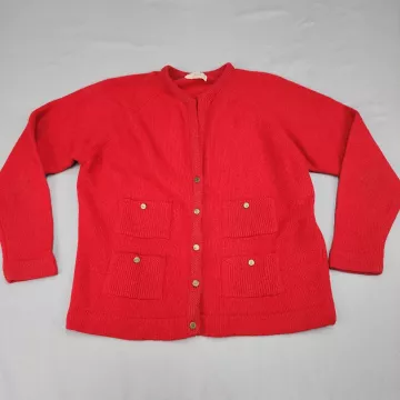 Glasgo Vintage Cardigan Sweater Womens M 40 Red Lambswool Angora Button USA - Front