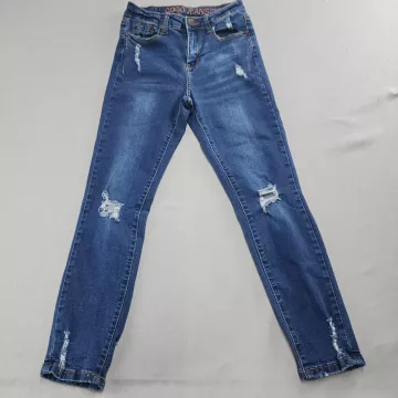 Gogo Jeans Women's 1 High Rise Skinny Ankle Distressed Blue Stretch Denim - Front