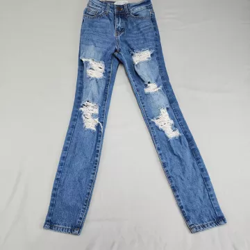 GOGO JEANS Women's Skinny High Rise Distressed Ripped Jeans 00/23 W21 L27.5 - Front