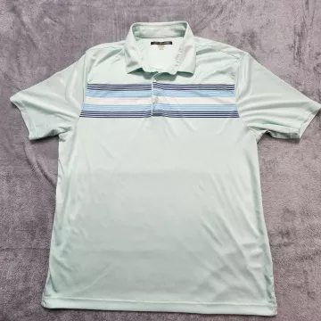 Greg Norman Play Dry Golf Polo Shirt Men's XXL Mint Green Striped Shark Logo - Front