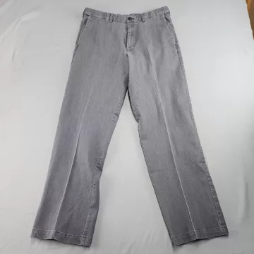 HAGGAR CLOTHING S Men's 36x33 Grey Chino Pants Stretch Mid Rise Classic Fit - Front