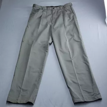 Haggar Mens Pleated Dress Pants 36x34 Olive Green Cotton Twill Chino Slacks - Front
