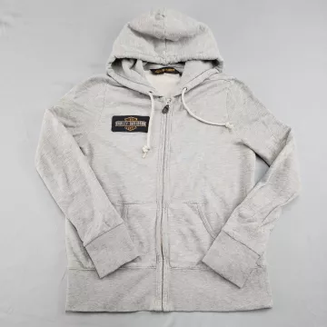 HARLEY-DAVIDSON Men's S Light Gray Full Zip Hoodie Hooded Embroidered - Front