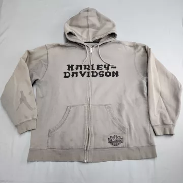 Harley-Davidson Men XL Gray Full Zip Hoodie Graphic Print Motorcycle Sweatshirt - Front