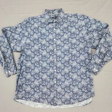 Hart Schaffner Marx Men's XL Blue Paisley Floral Button Front Dress Shirt Cotton - Front