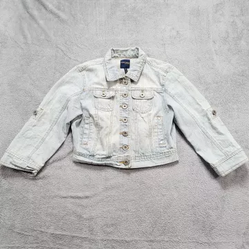 Highway Jeans Girls Denim Jacket Size M Light Blue Roll Tab Sleeve Button Front - Front