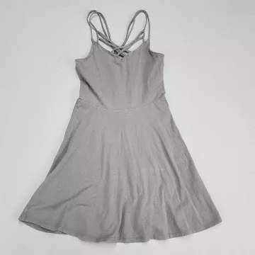 Hollister Gray Strappy V Neck Skater Dress Womens Size S Fit Flare Sleeveless - Front