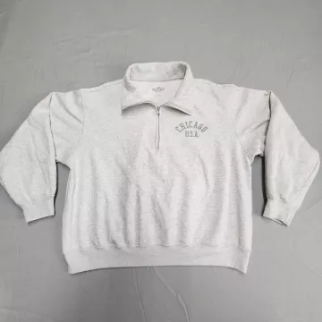 Hollister Womens L Gray Quarter Zip Sweatshirt Chicago USA Fleece Pullover - Front