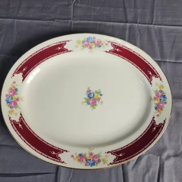 Homer Laughlin Vintage 1949 Floral Oval Serving Platter Ceramic Made in USA - Front