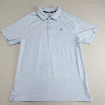 Hurley Men's M Light Blue Heather Polo Short Sleeve Button Regular Fit - Front