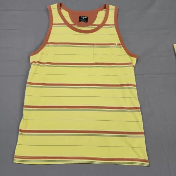 Hurley Tank Top Mens M Yellow Striped Dri Fit Pocket Cotton Blend Shirt - Front