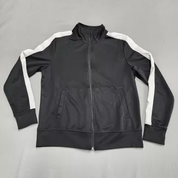 ID Ideology Womens Track Jacket Size M Black White Stripe Full Zip Athletic - Front