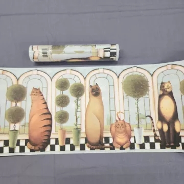 Imperial Country Cat Topiary Multicolor Wallpaper Border Prepasted Vinyl New - Main