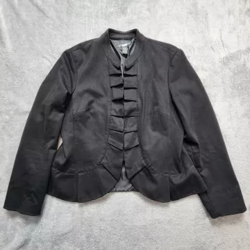 INC International Concepts Jacket Women's L Black Peplum Ruffle Blazer Stretch - Front