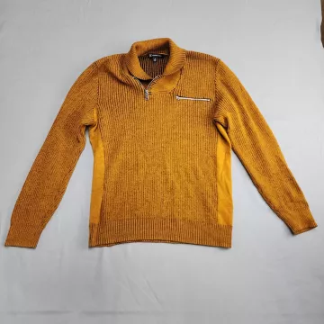 INC International Concepts Mens M Mustard Yellow Quarter Zip Ribbed Sweater - Front
