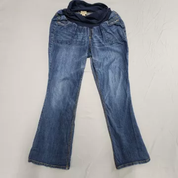 Indigo Blue Maternity Jeans Womens XL Blue Denim Bootcut Full Panel High Rise - Front