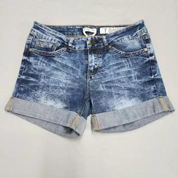 Indigo Rein Denim Shorts Womens Size 7 Blue Acid Wash Mid Rise Cuffed Stretch - Front