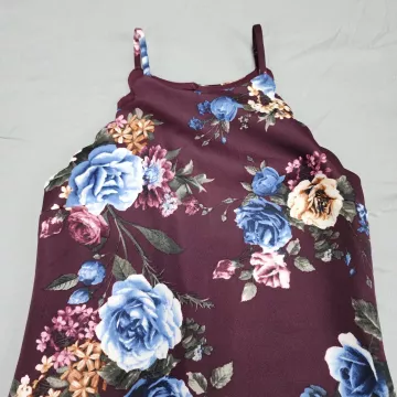 IZ Byer Dress Womens XS Burgundy Floral Halter Neck Sleeveless Knee Length - Main