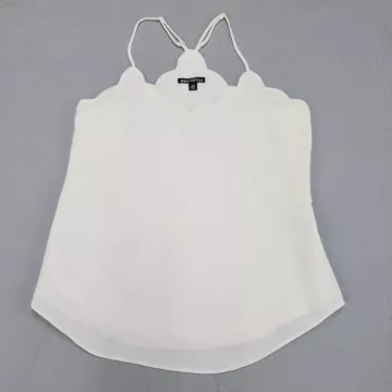 J.Crew Mercantile Womens Size 00 White Scalloped Camisole Tank Top Lined - Front