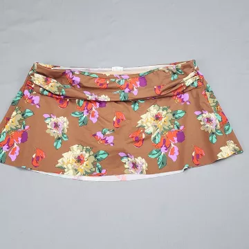 J.Crew Womens Size S Swim Skirt Bottom Brown Floral Multicolor Ruched Lined - Front