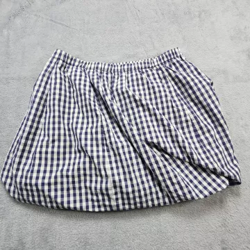 J.Crew Womens Skirt Size S Navy Blue White Gingham A-Line Elastic Waist Cotton - Front