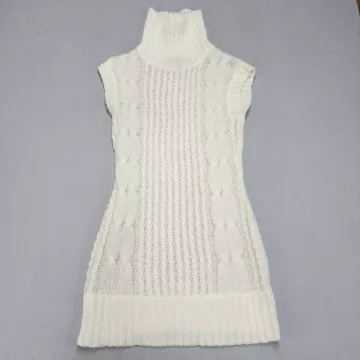 J.J. Basics Womens M White Sleeveless Turtleneck Cable Knit Sweater Dress - Front