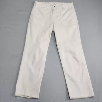 J.Jill Denim High Rise Straight Leg Jeans Women's 14 Off White Raw Hem Stretch - Front