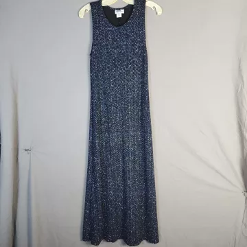 JBS LTD Maxi Dress Womens Size 10 Black Metallic Glitter Wavy Knit Sleeveless - Front