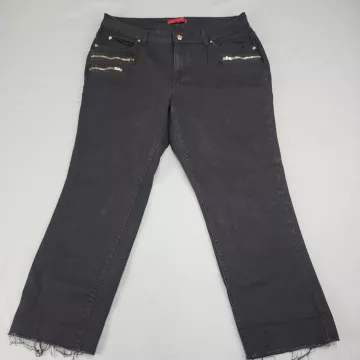 Jennifer Lopez Bootcut Capri Jeans Women's 16 Black Mid Rise Stretch Raw Hem - Front