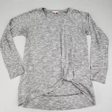 Juicy Couture Twist Front Top Women's XL Heather Gray Long Sleeve Raglan Knit - Front