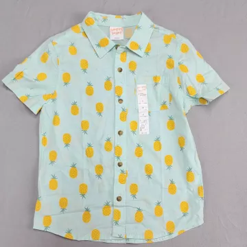 Jumping Beans Boys 7 Light Blue Pineapple Print Short Sleeve Button Up Shirt - Front